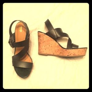 Black strappy/cork wedges